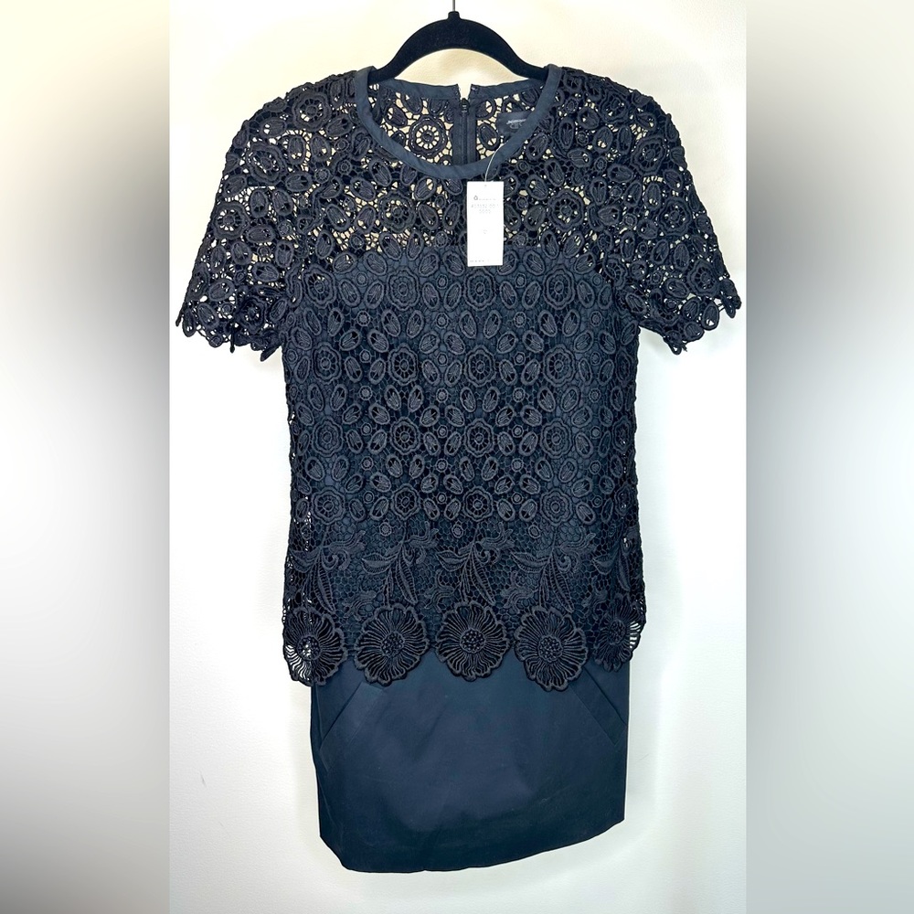 Banana Republic Black Mini Shift Two Layer Lace Like Pattern Dress Size 0 XS NWT